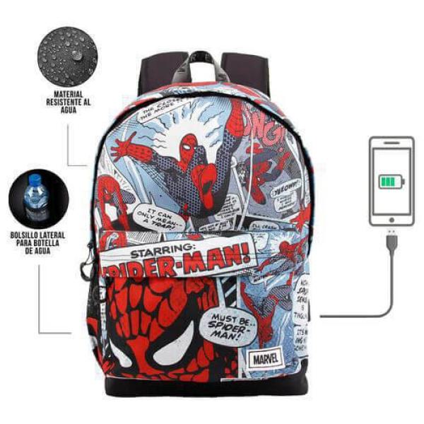 Σχολικη Τσαντα Spiderman USB Πολύχρωμη 30cm x 45cm x 18cm 02630 Karactermania