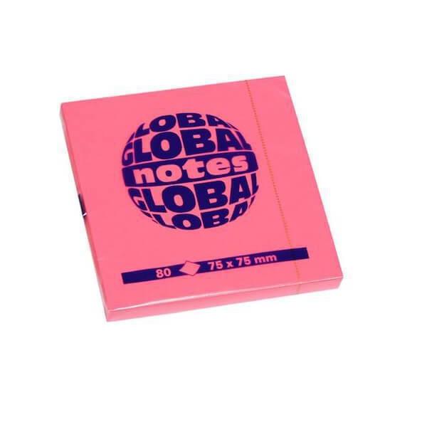 Αυτοκόλλητα Χαρτάκια Σημειώσεων Global Notes Ροζ Φωσφοριζέ 80 Φύλλων, 75x75mm