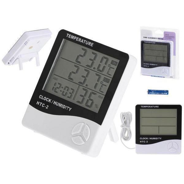 Ψηφιακό Θερμόμετρο / Υγρόμετρο Εσωτερικής & Εξωτερικής Θερμοκρασίας & Ρολόι HTC-2  9cm x 10cm