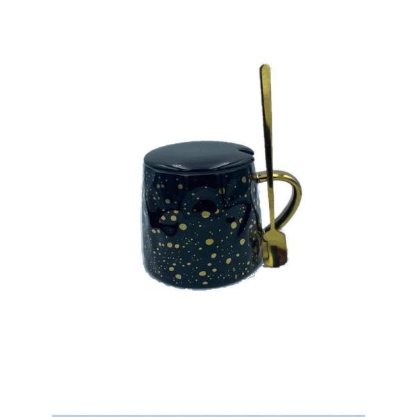 Marbles Κούπα Με Καπάκι Κεραμική Μαύρη / Χρυσό 9,5Χ8εκ.