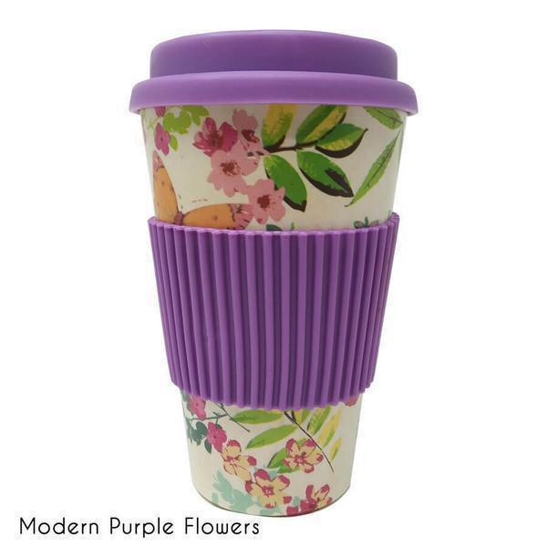 Κούπα Ποτήρι Με Καπάκι Bamboo Modern Purple Flowers 350ml.