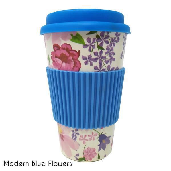 Κούπα Ποτήρι Με Καπάκι Bamboo Modern Blue Flowers 350ml.