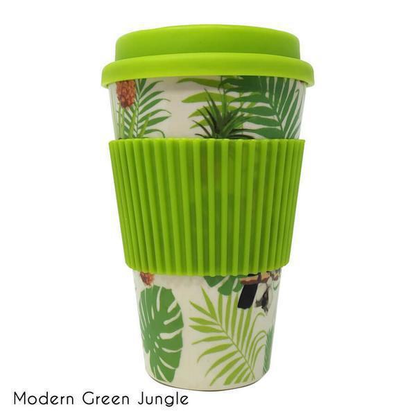 Κούπα Ποτήρι Με Καπάκι Bamboo Modern Green Jungle 350ml.