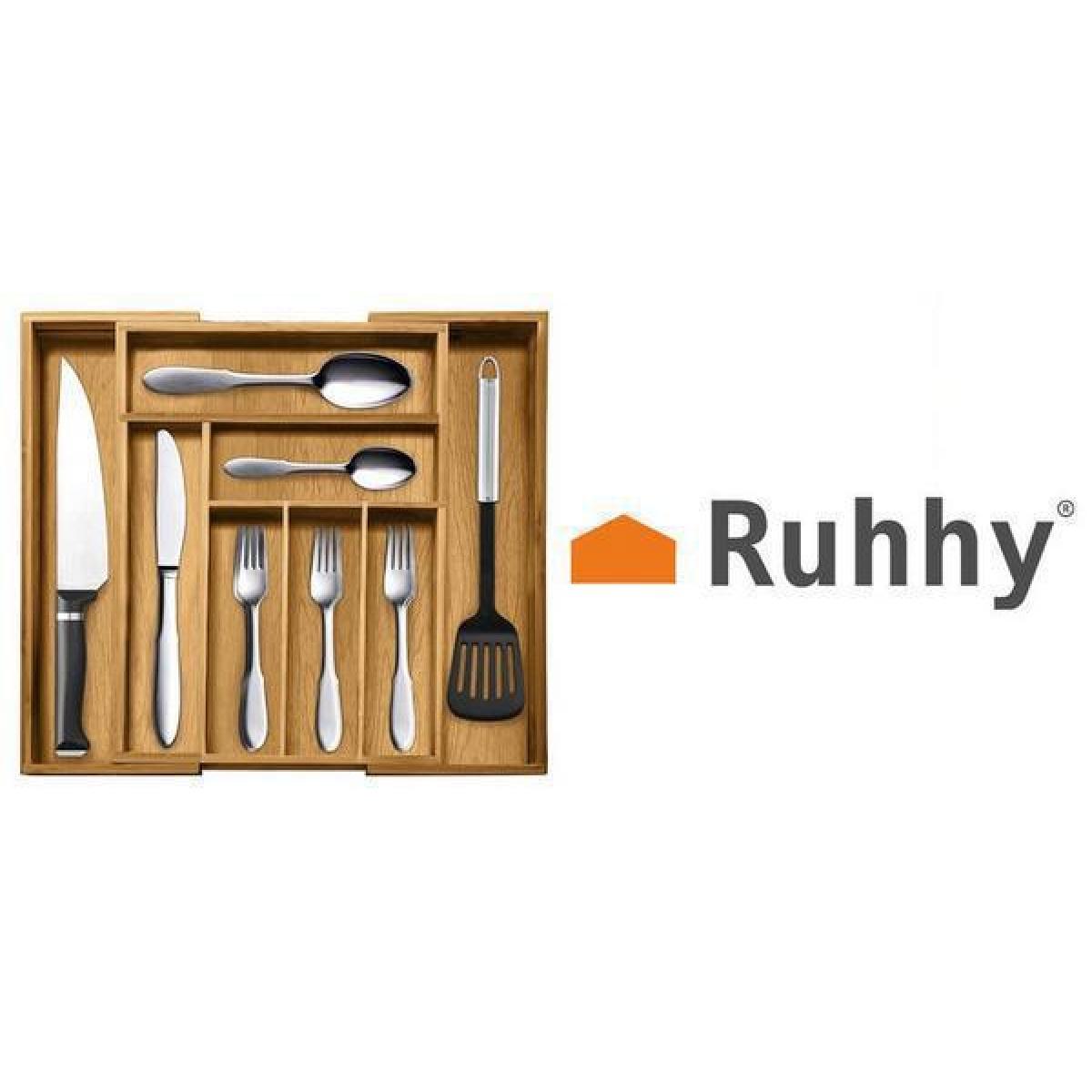 Ruhhy Οργανωτής από ξύλο μπαμπού για το συρτάρι κουζίνας, πτυσσόμενο με 6 ή 8 θέσεις 50x45,5x5cm μέγιστη διάσταση