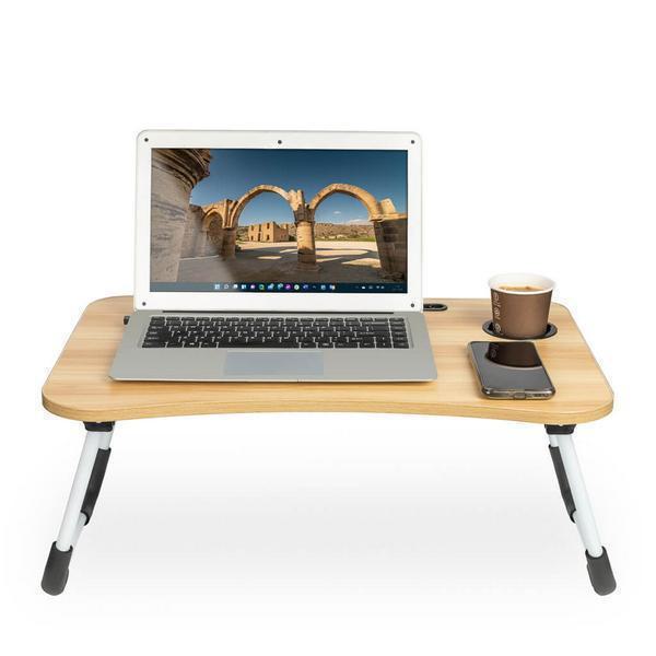 Τραπεζάκι Για Laptop Ξύλινο Αναδιπλούμενο Με Ποτηροθήκη Και Μεταλλικά Πόδια 60cm x 40cm