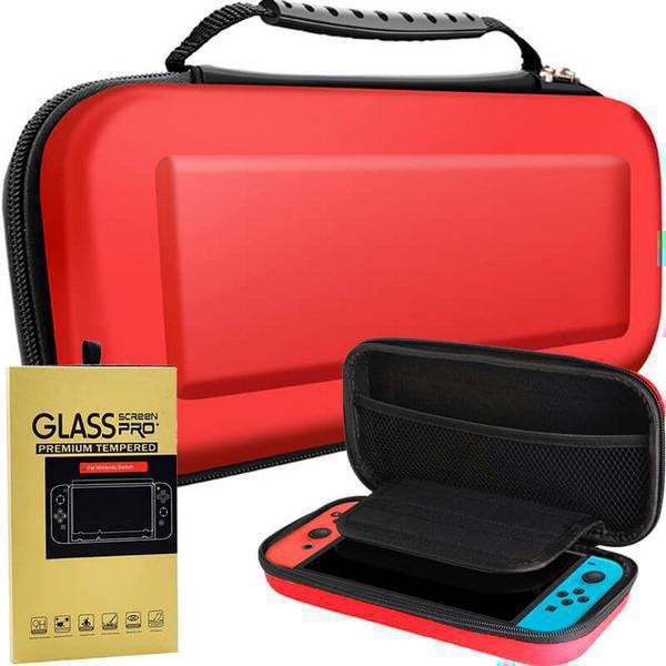 Nintendo Switch Bag & Screen Protector Tempered Glass / Travel Case Θήκη Μεταφοράς Κόκκινη 26cm x 12.5cm x 5.5cm