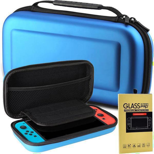 Nintendo Switch Bag & Screen Protector Tempered Glass / Travel Case Θήκη Μεταφοράς Μπλε 26cm x 12.5cm x 5.5cm