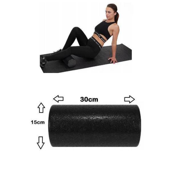 Gym / Yoga Foam Roller Ρολό Μασάζ Μαύρο 30 x 15 cm 165 Γραμμάρια Από Σκληρό Αφρό Πολυουρεθάνης
